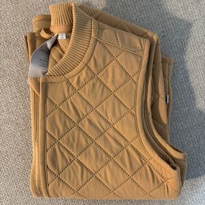 Tan Quilted Vest with Ribbed Trim